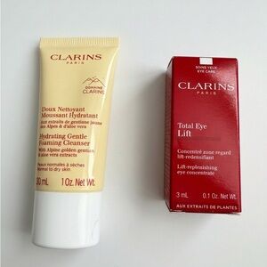 Clarins Hydrating Gentle Foaming Cleanser and Total Eye Lift Set - Cream and Red